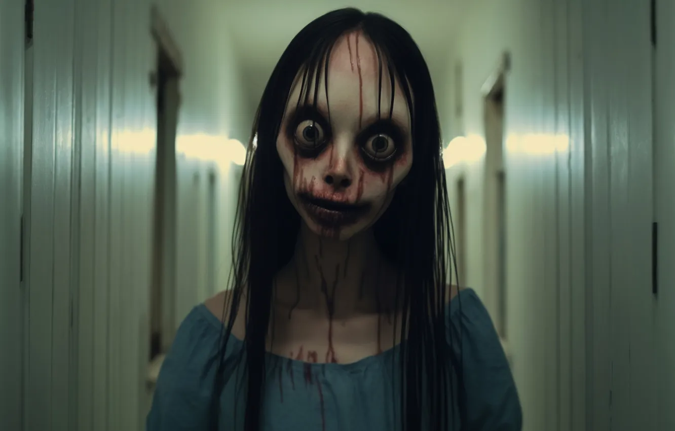 Фото обои глаза, взгляд, коридор, девочка, цифровое искусство, ИИ-арт, Искусство искусственного интеллекта, НЕЙРОСЕТЬ