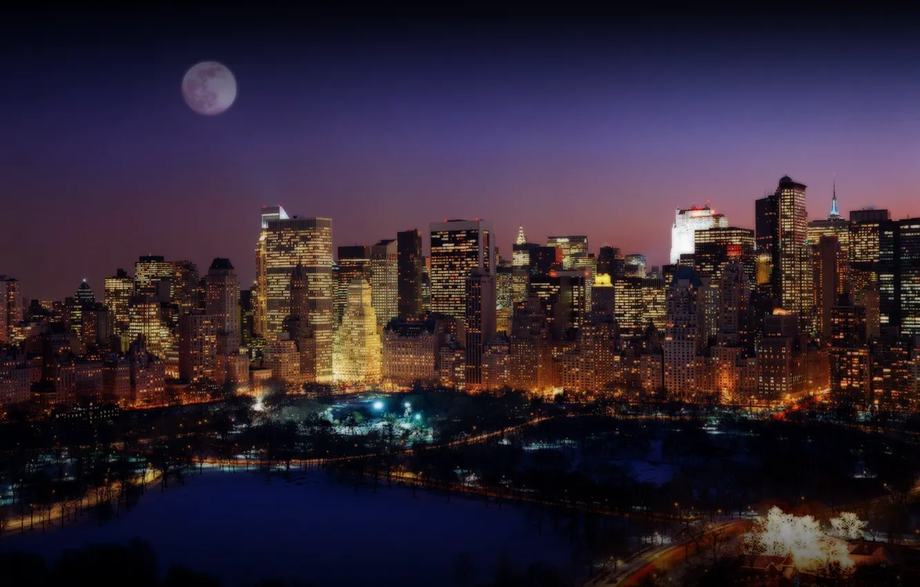Фото обои дорога, ночь, город