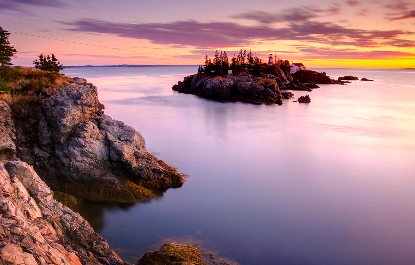 Фото обои скалы, маяк, остров, Канада, Нью-Брансуик, Кампобелло