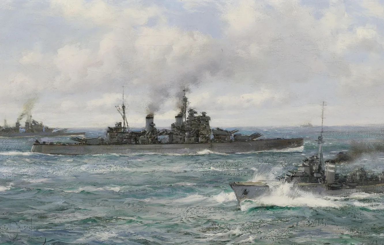 Фото обои море, корабли, крейсер, Montague Dawson