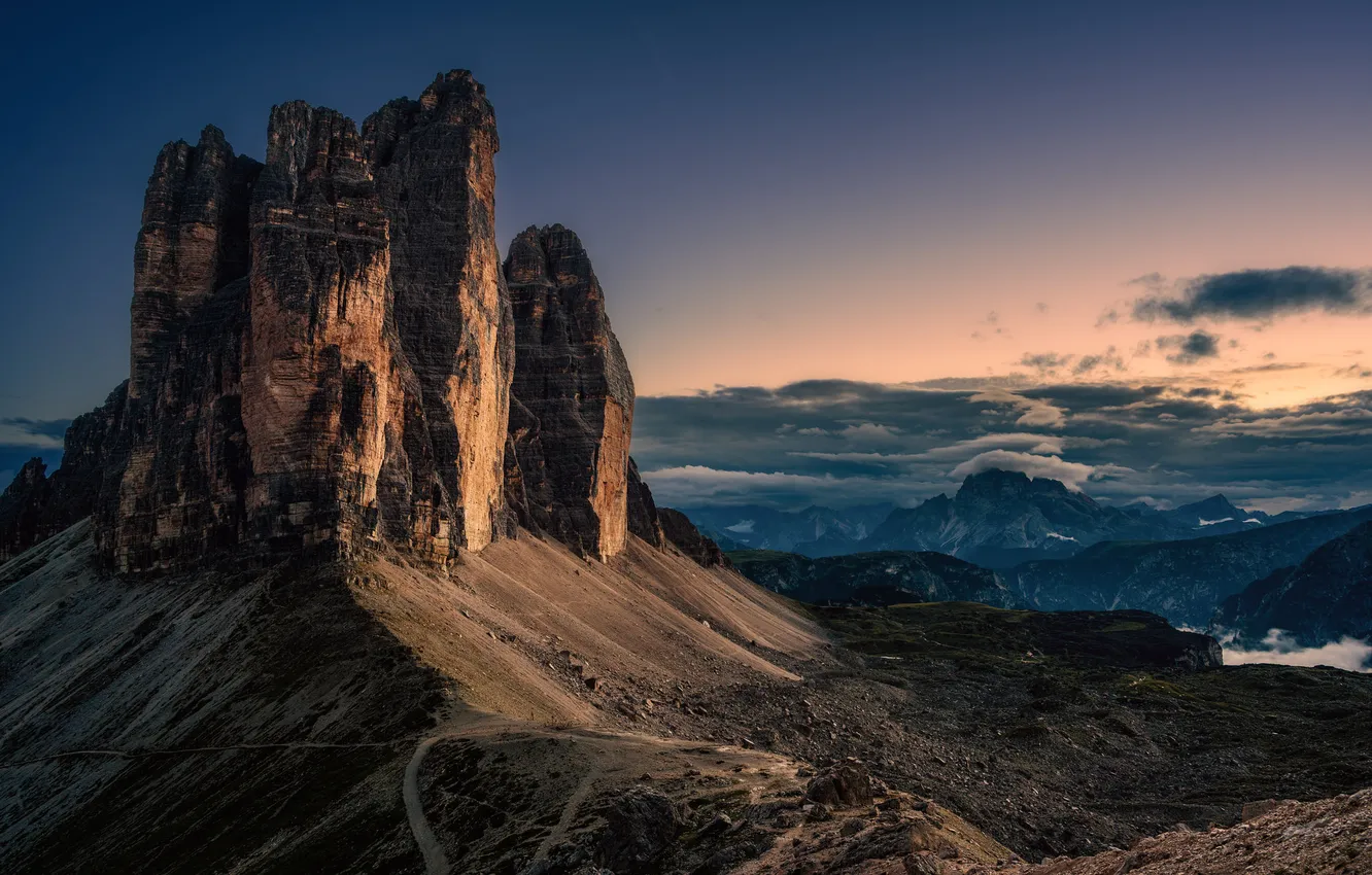 Фото обои Veneto, Auronzo di Cadore, Giralba, Tre Cime after sunset