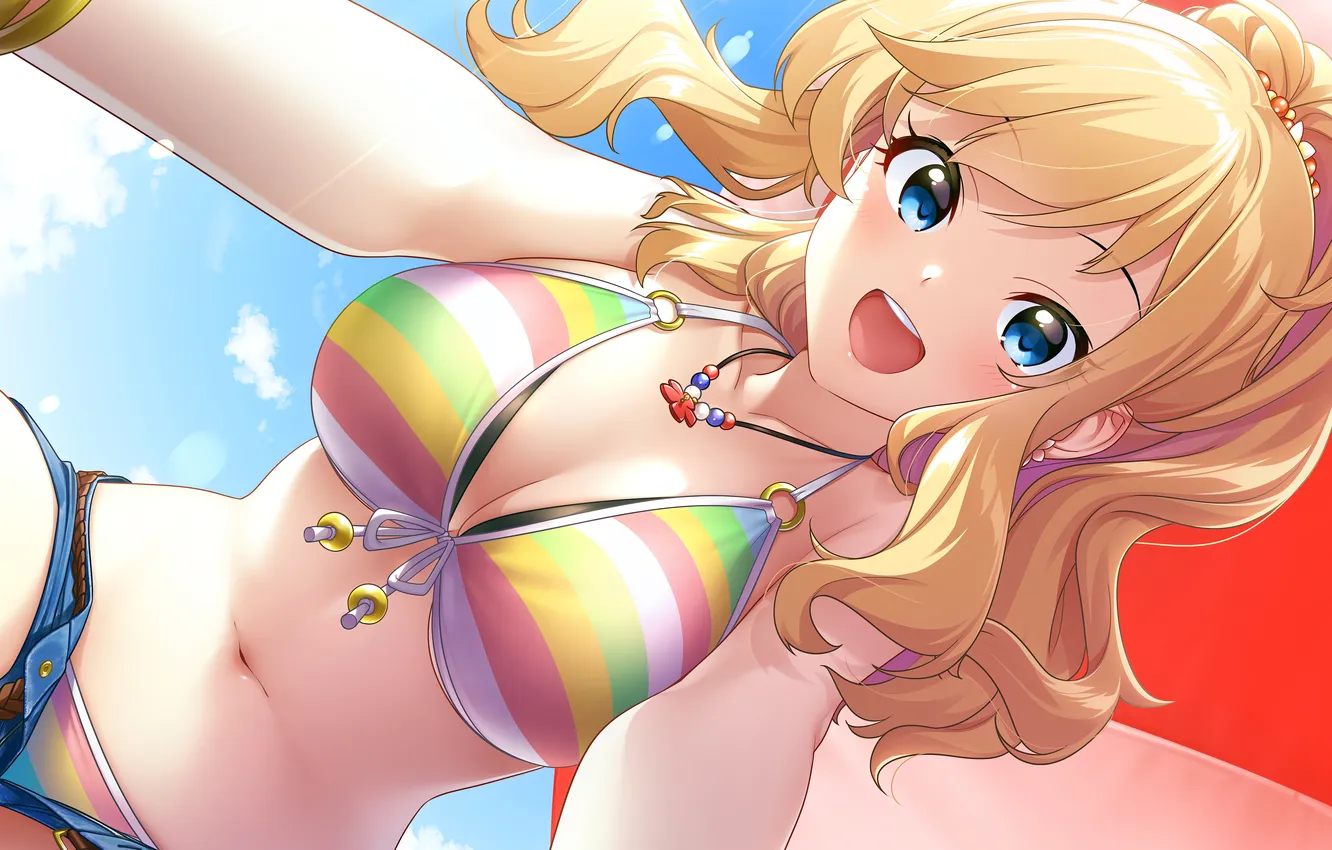 Фото обои girl, sexy, cleavage, shorts, long hair, boobs, sexy girl, anime