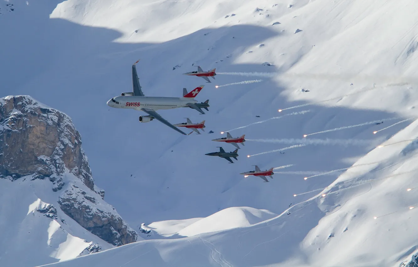 Фото обои снег, горы, самолёты