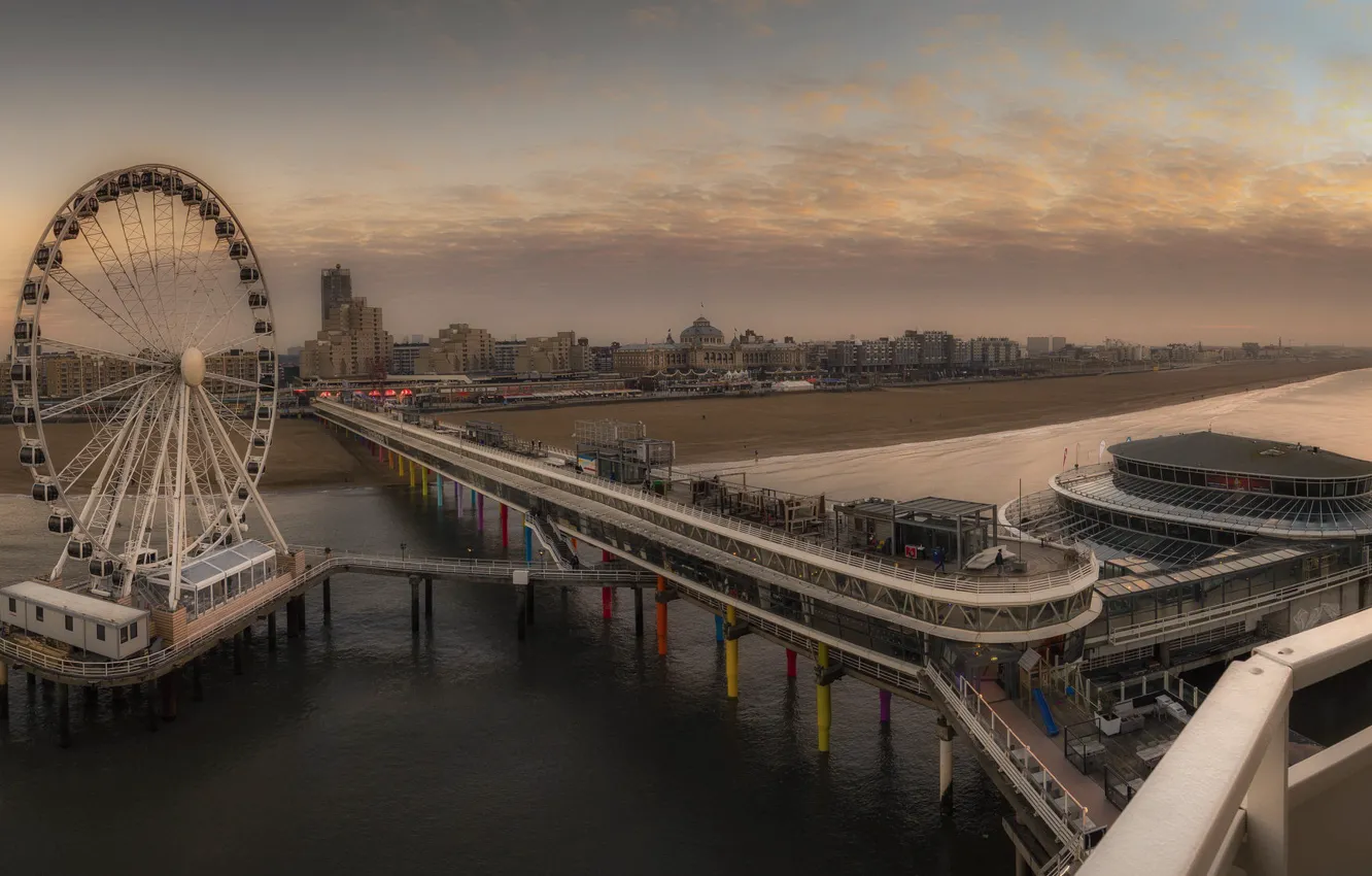 Фото обои sunset, pier, Netherlands, Scheveningen