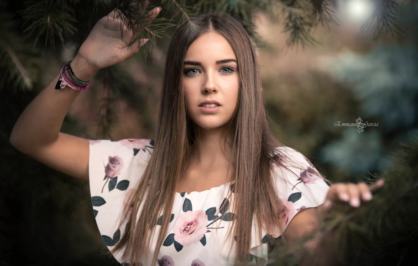 Фото обои взгляд, девушка, модель, брюнетка