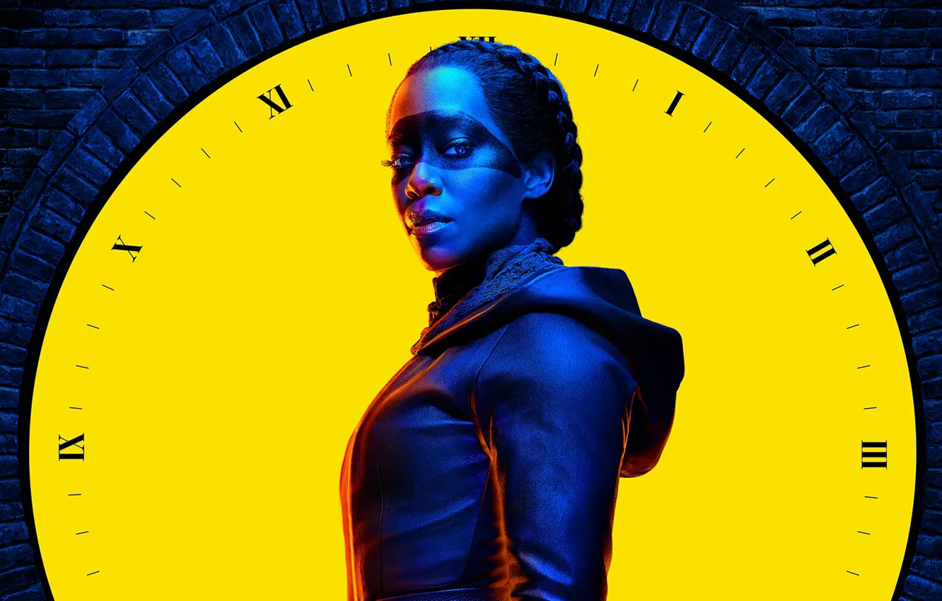 Фото обои часы, сериал, Хранители, Watchmen, Regina King, Реджина Кинг, цыферблат