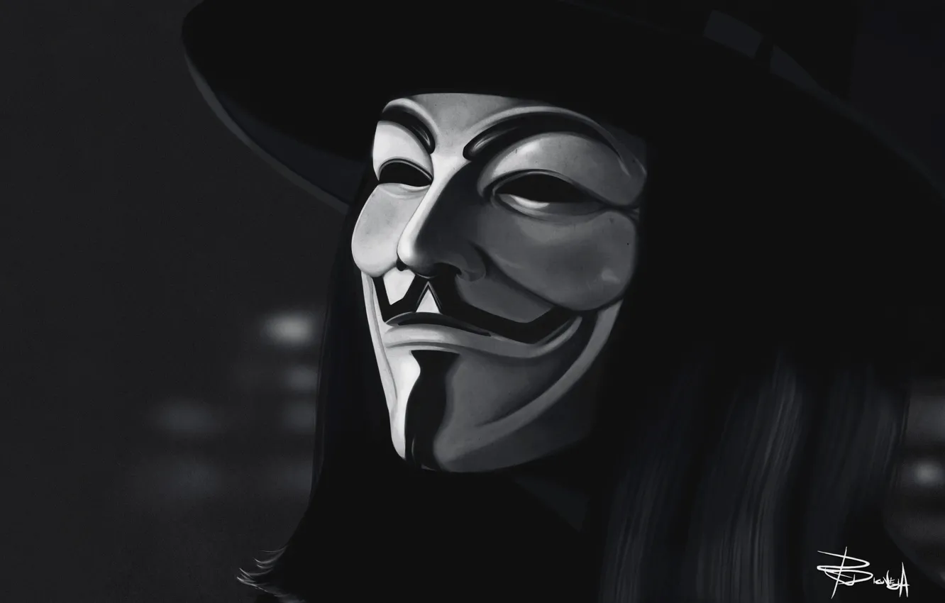 Фото обои Красный, Фон, Маска, Vendetta, Арт, Art, Anonymous, Guy Fawkes