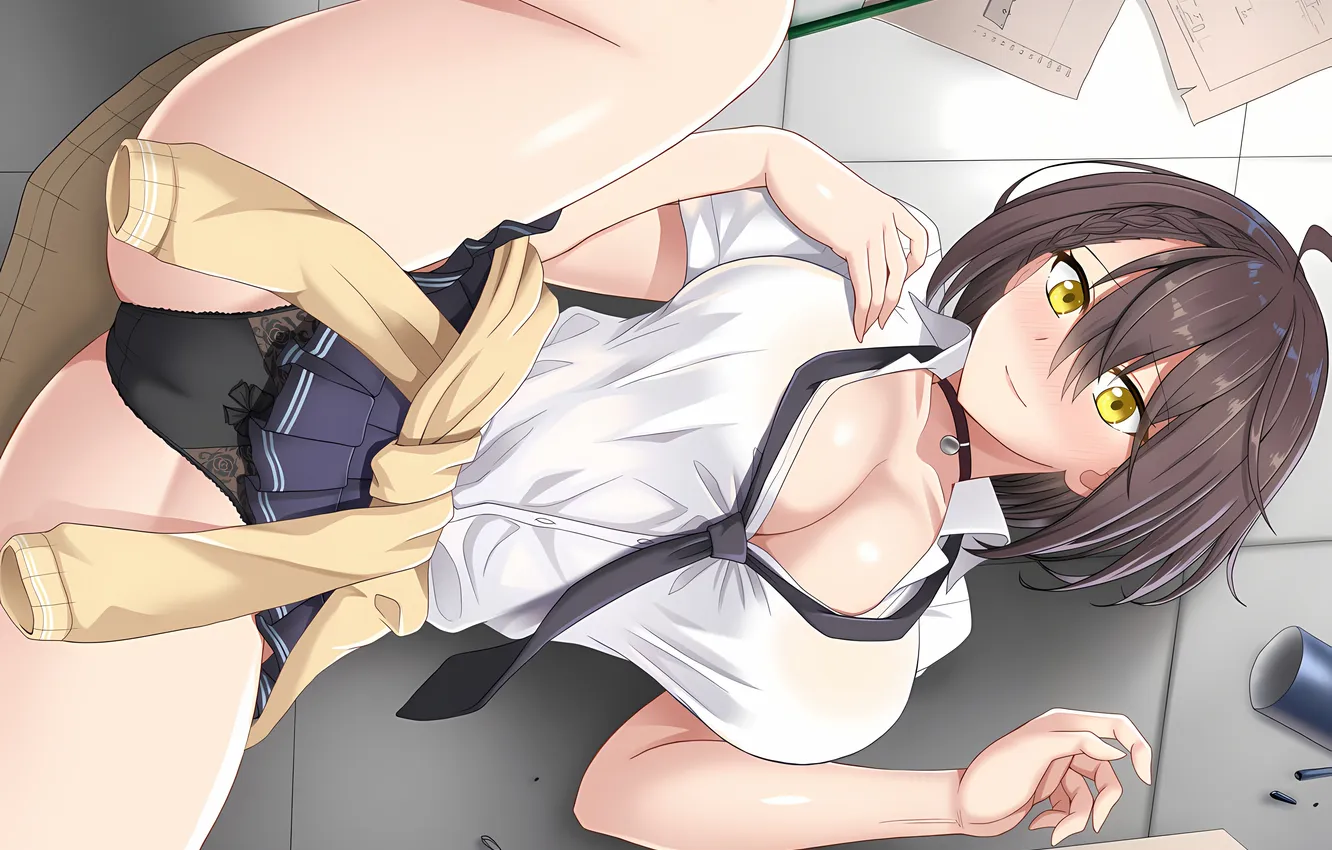 Фото обои girl, sexy, lingerie, pantsu, cleavage, school uniform, panties, legs