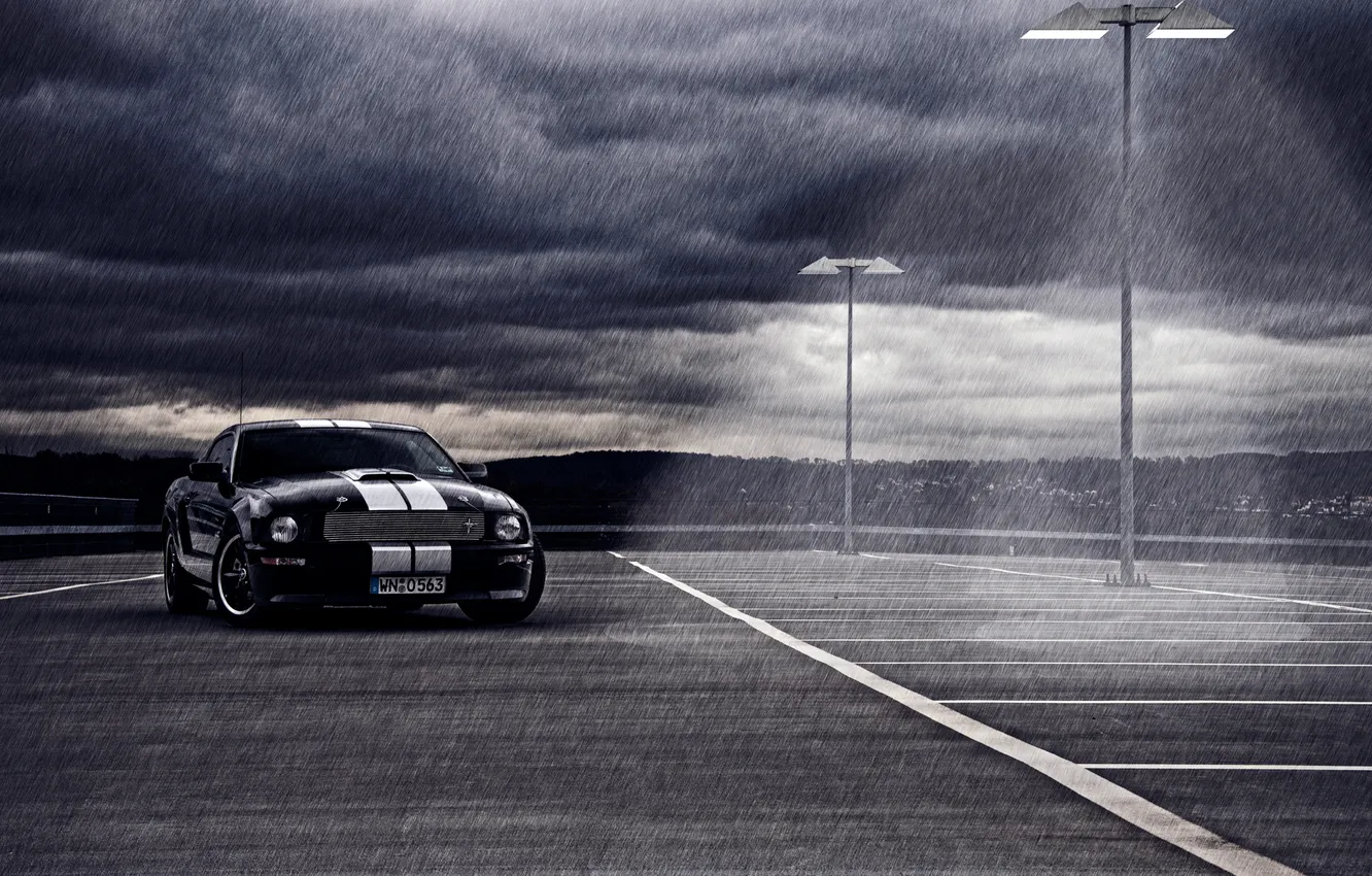 Фото обои дождь, MUSTANG, Shelby GT