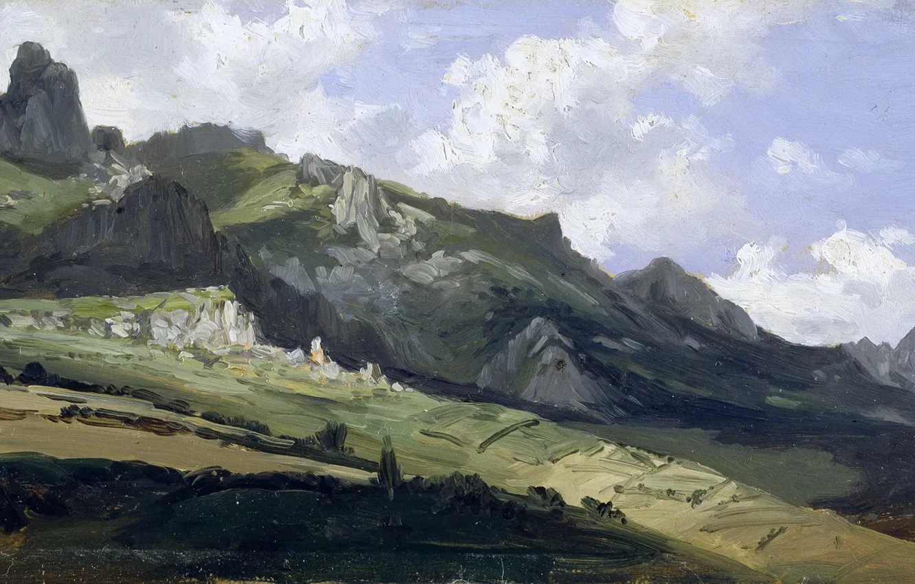 Фото обои пейзаж, горы, природа, картина, панорама, Карлос де Хаэс, Горный Хребет Пикус де Эуропа