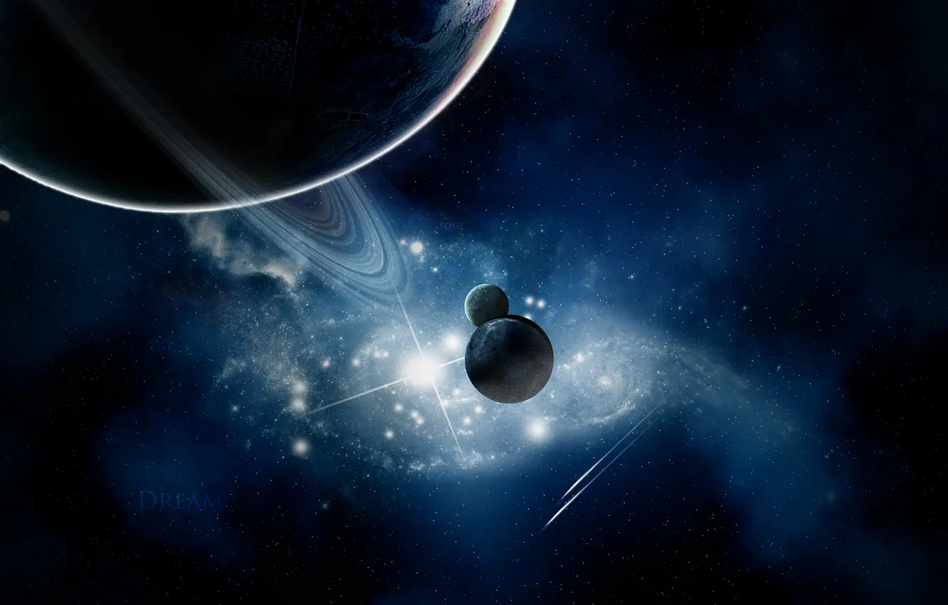Фото обои звезды, планеты, кольца, спутники, nebula