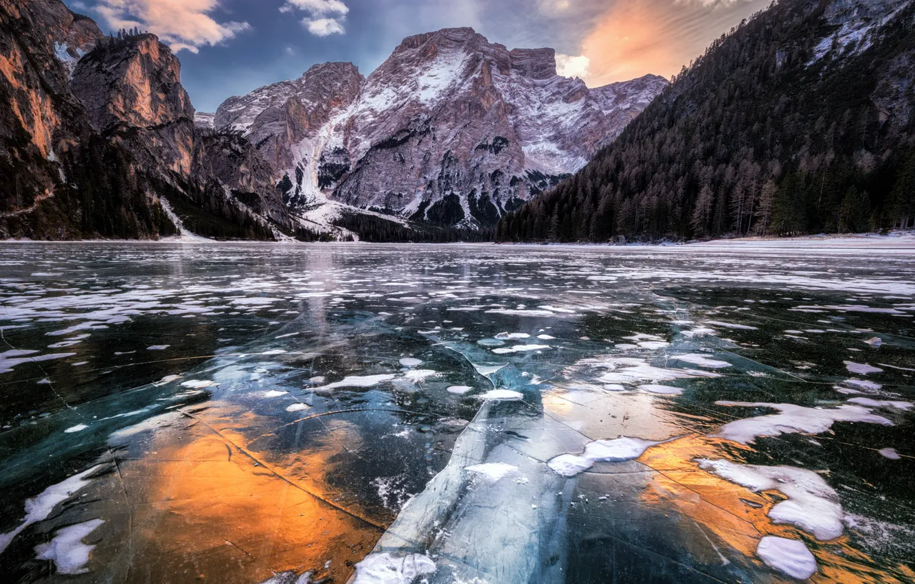 Фото обои горы, природа, озеро, лёд