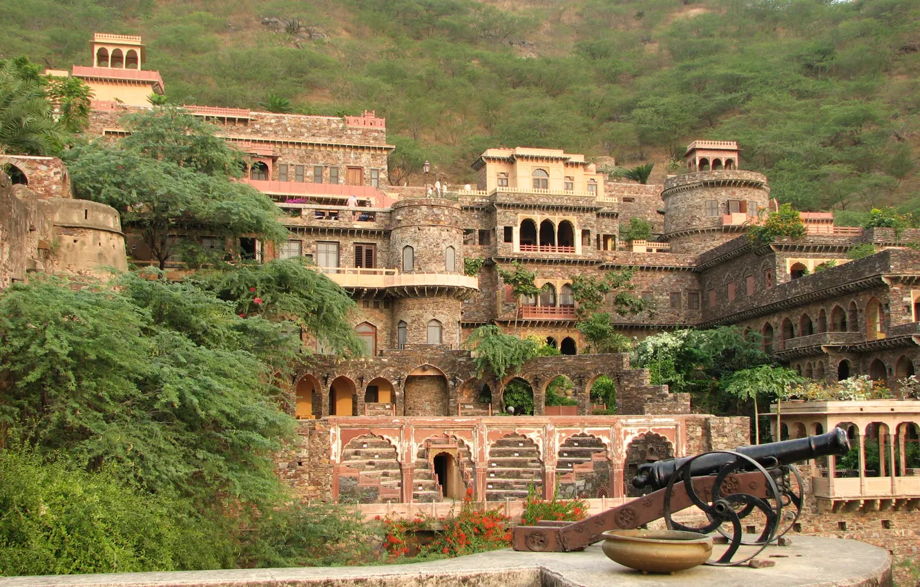 Фото обои Индия, пушка, крепость, дворец, Neemrana Fort