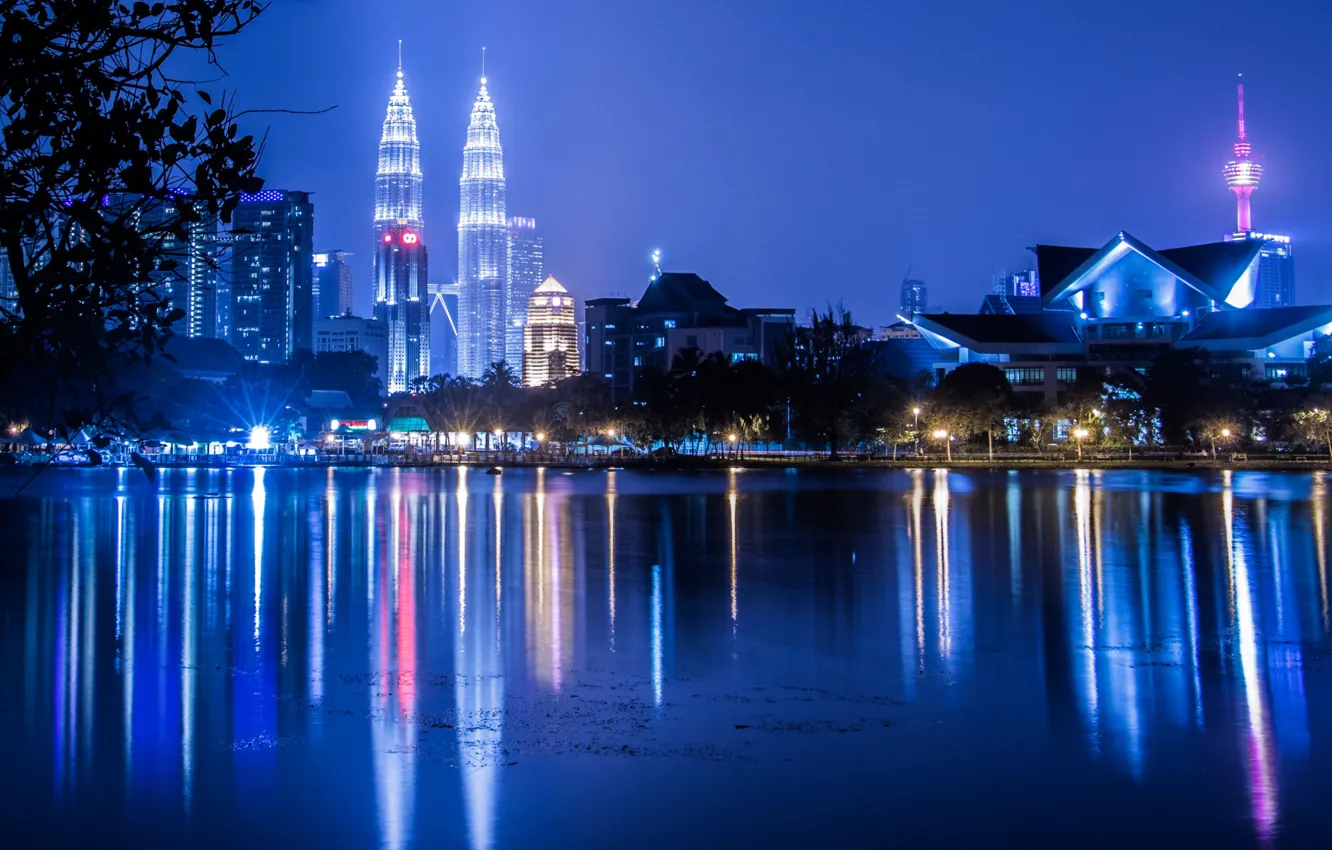 Фото обои ночь, огни, Малайзия, Куала-Лумпур, башни Петронас