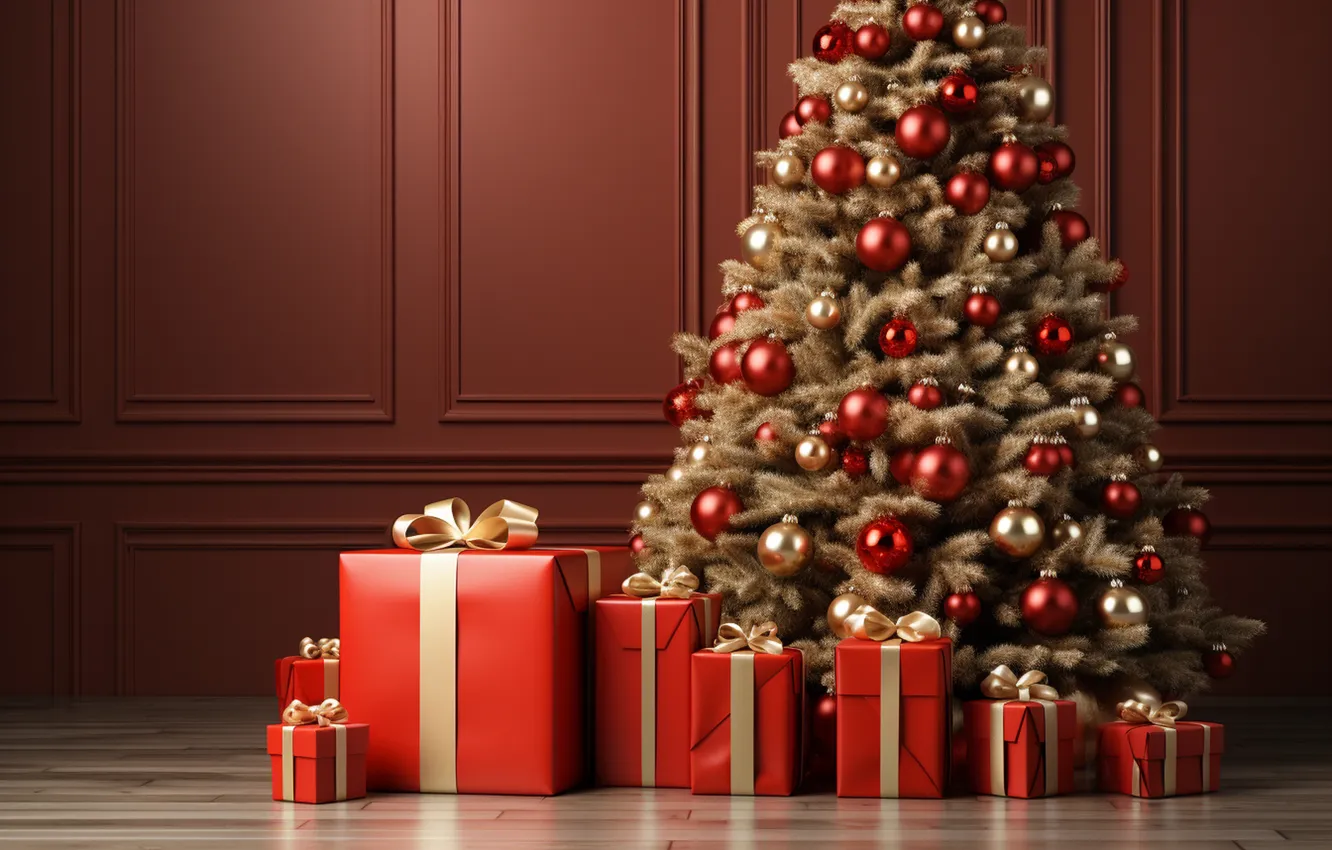 Фото обои елка, Рождество, подарки, Новый год, Christmas, tree, decoration, gift boxes