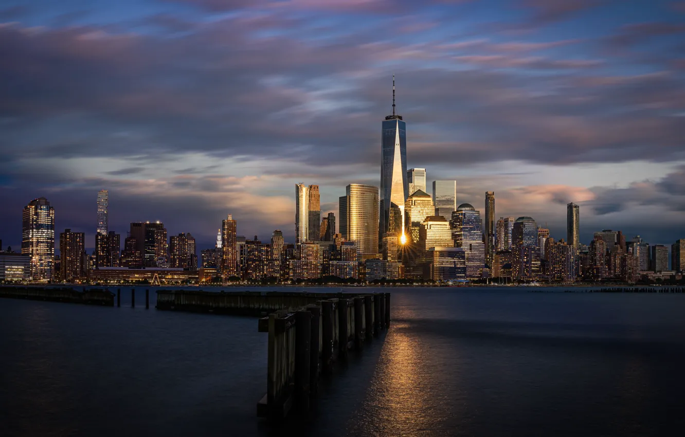 Фото обои рассвет, утро, США, Нью-Джерси, Hoboken