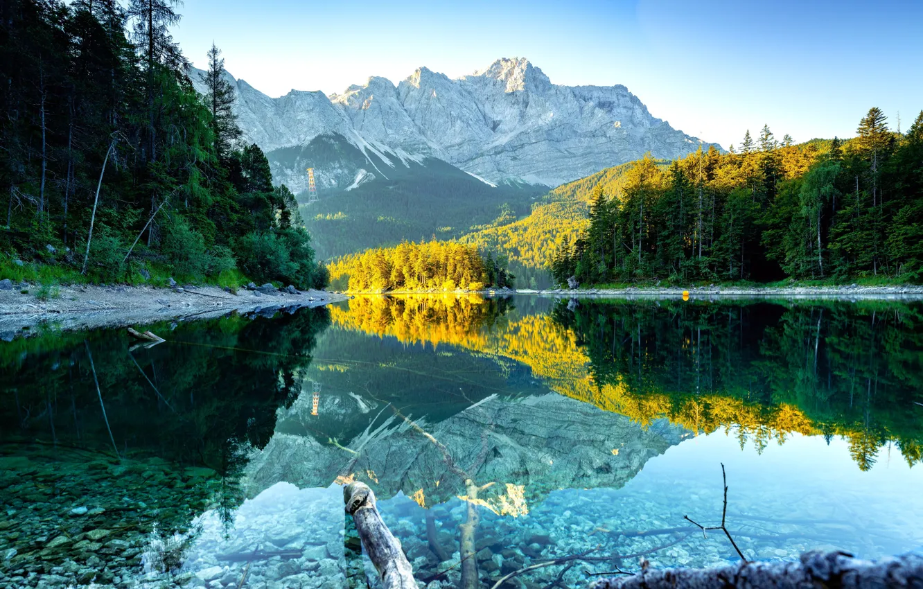 Фото обои Jungle, Sunrise, Bavaria, Valley, Lake, Eibsee