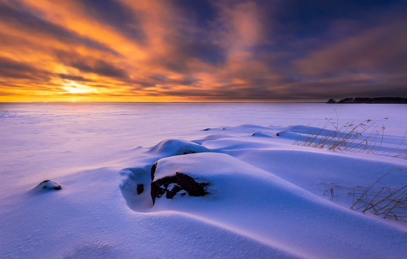 Фото обои зима, снег, озеро, frozen, Финляндия, Finland, Joensuu