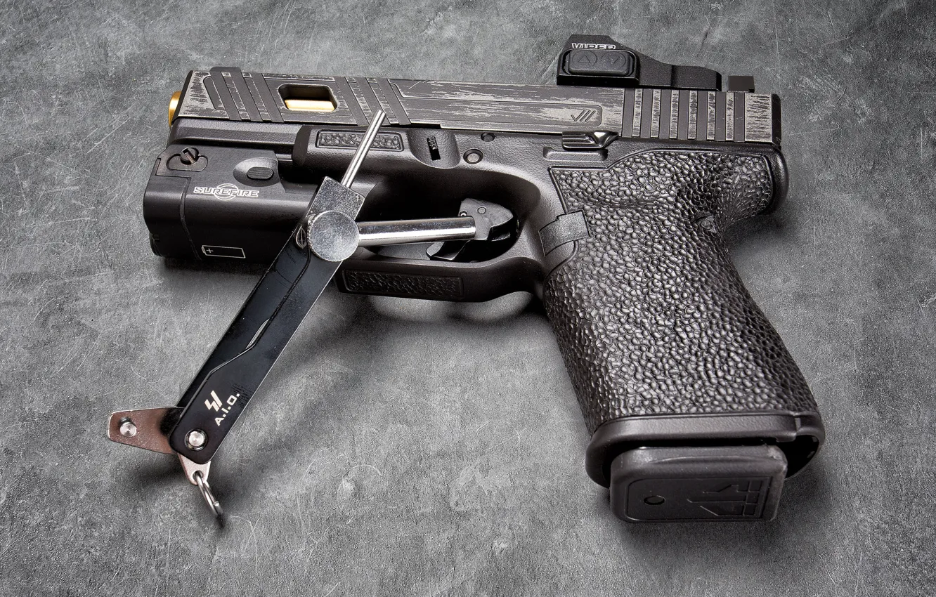 Фото обои макро, пистолет, фон, Glock 19, самозарядный