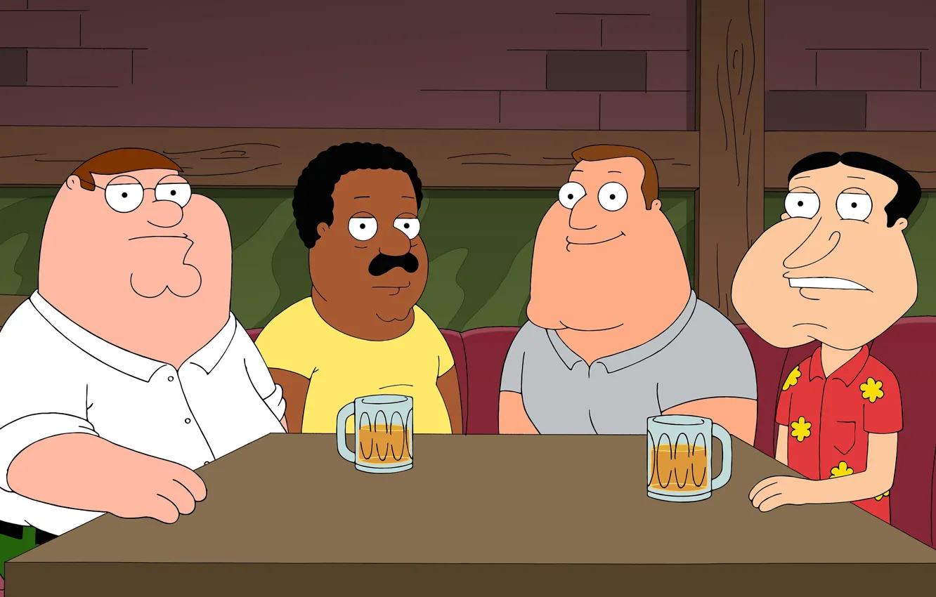 Фото обои Стол, Пиво, Бар, Гриффины, Family Guy, Мультфильм, Brown, Кливленд