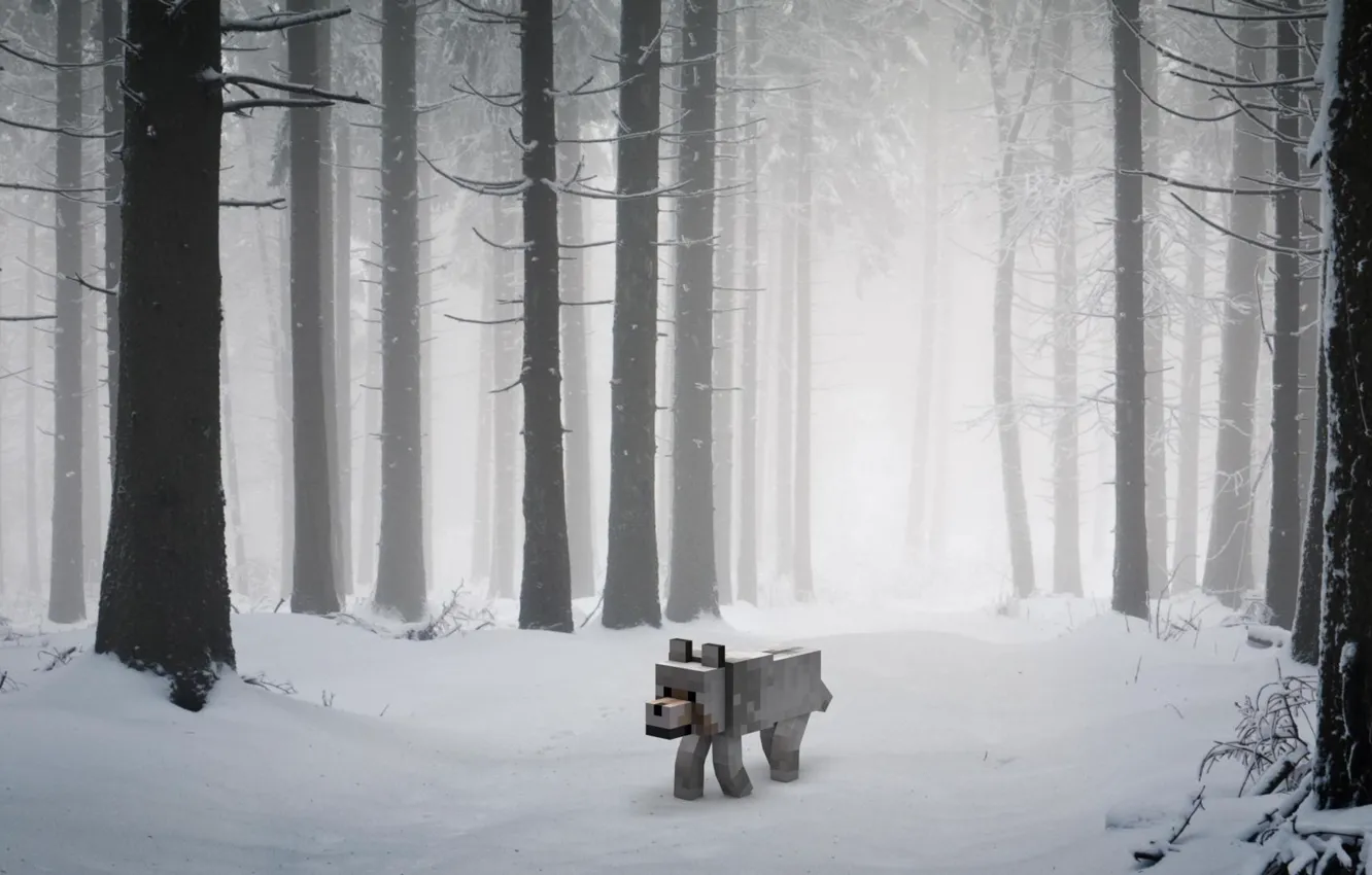 Фото обои dog, minecraft, snow.