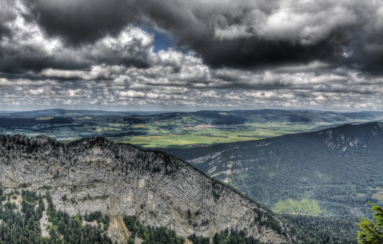 Фото обои лес, пейзаж, природа, скалы, вид, HDR