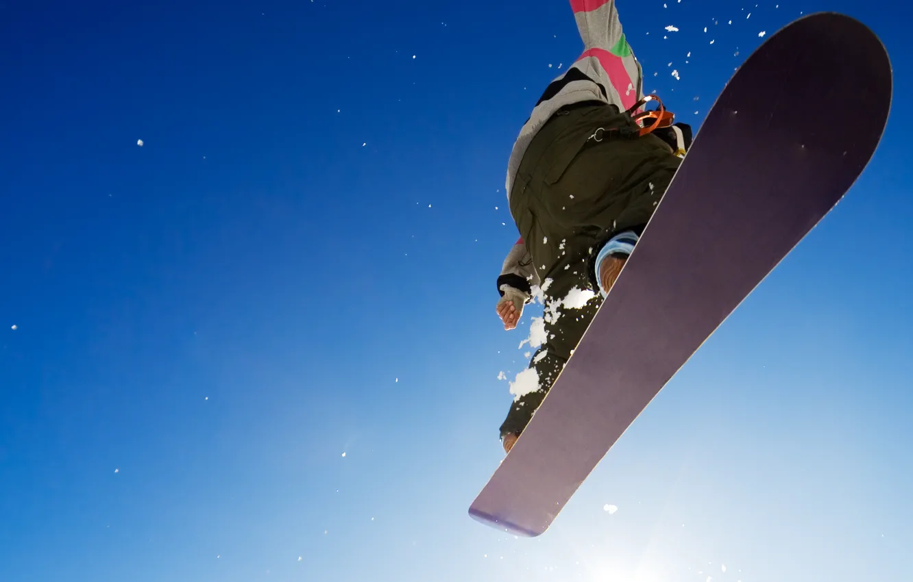 Фото обои зима, небо, фон, прыжок, обои, сноуборд, спорт, парень