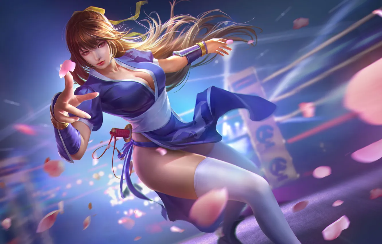 Фото обои women, brunette, digital art, artwork, Kasumi, hips, illustration, video games