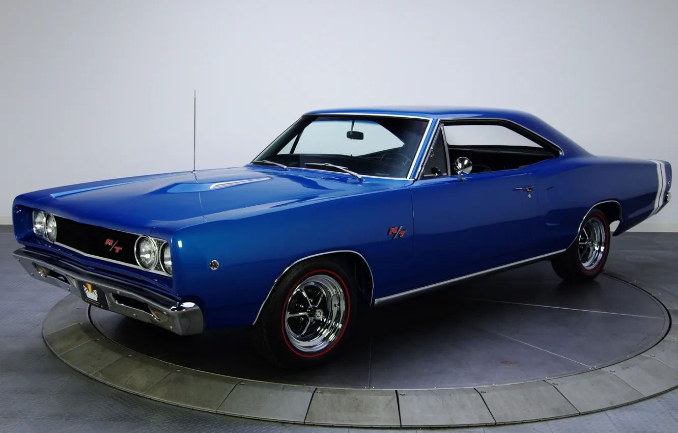 Фото обои синий, фон, Додж, Dodge, передок, Coronet, 1968, Muscle car