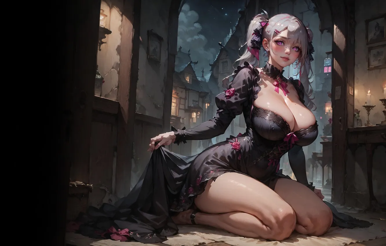 Фото обои девушка, ночь, улица, аниме, Нейроарт, ИИ АРТ, НЕЙРОСЕТЬ