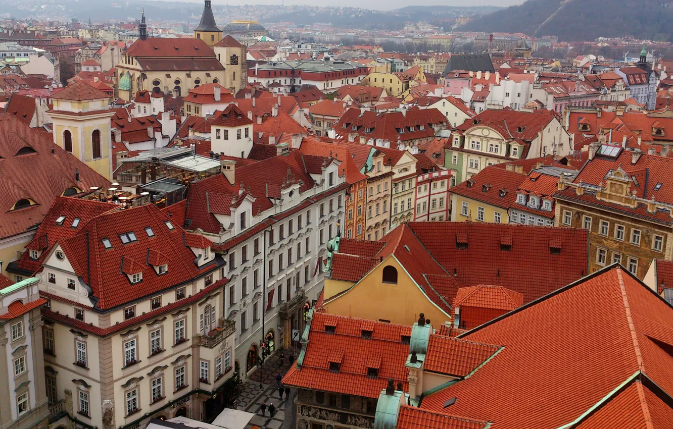 Фото обои Дома, Панорама, Прага, Крыши, Здания, Prague, Panorama
