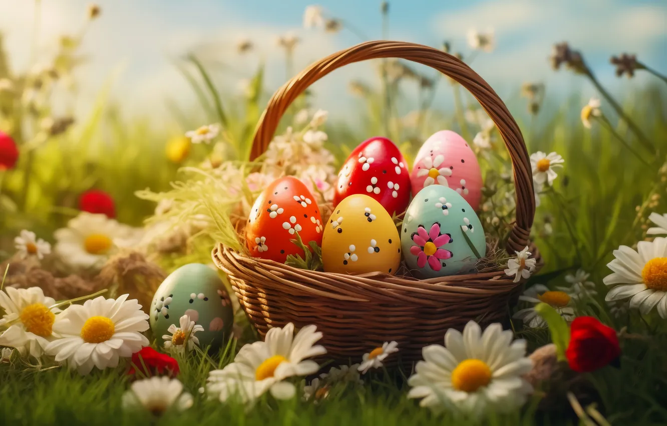 Фото обои цветы, яйца, весна, colorful, Пасха, happy, flowers, spring
