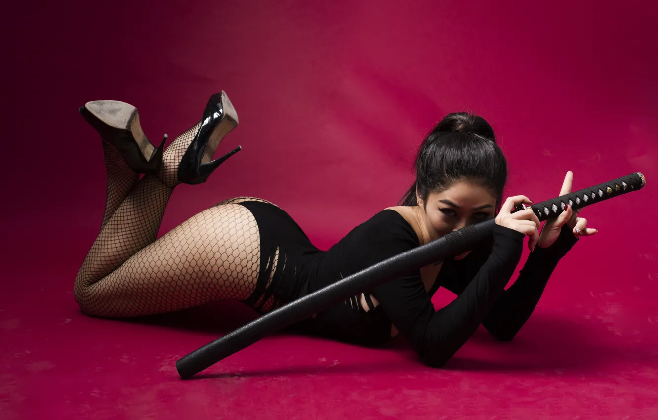 Фото обои девушка, фон, меч