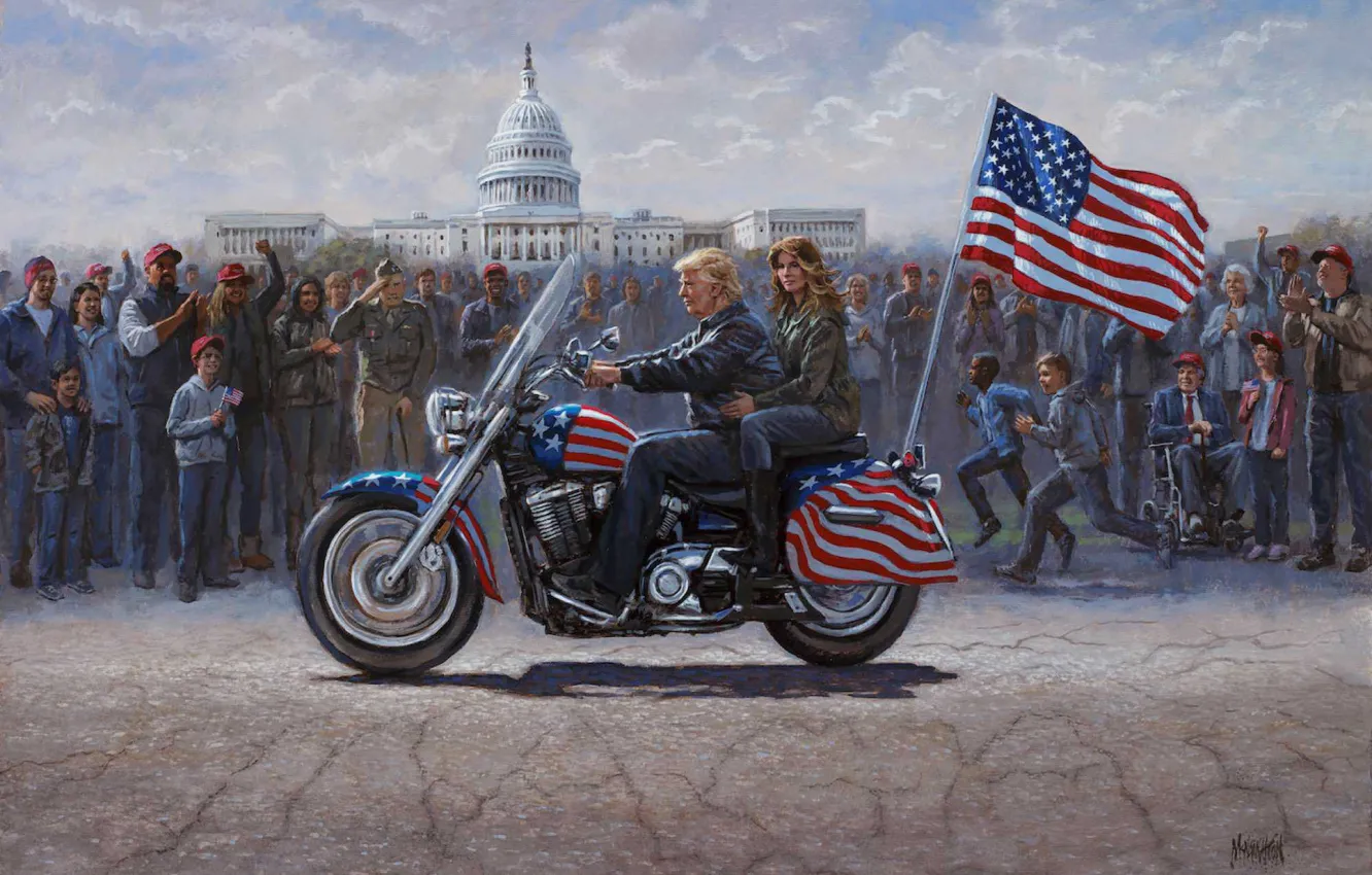 Фото обои Jon McNaughton, Дональд Трамп, Президент США, MAGA Ride