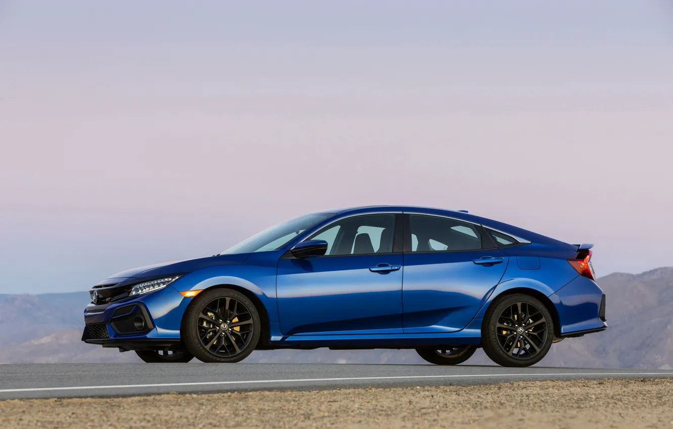 Фото обои синий, Honda, седан, вид сбоку, Civic, 2020, 2019, Si Sedan