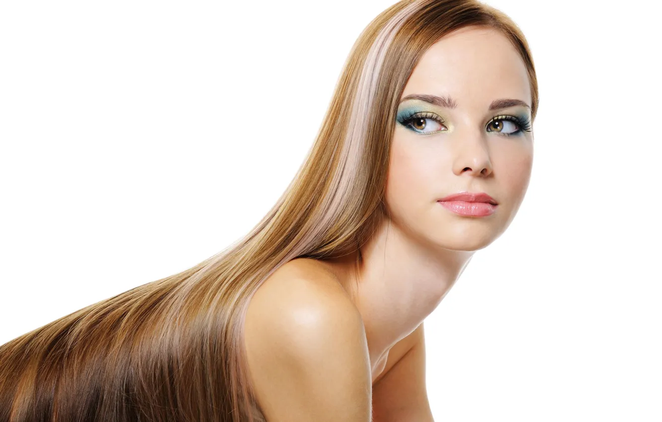 Фото обои взгляд, лицо, модель, волосы, макияж