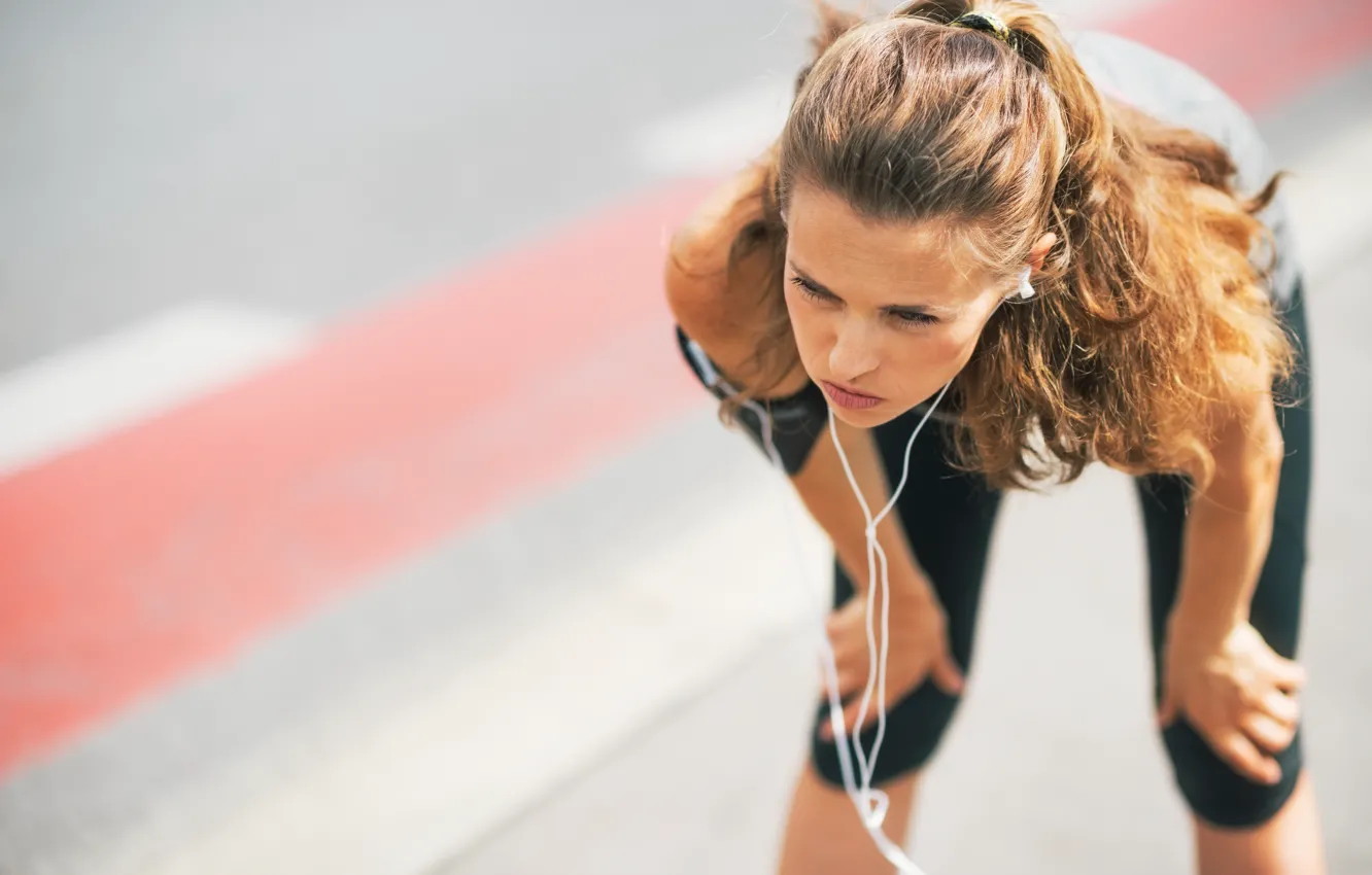 Фото обои sport, headphones, exercise, athlete, young woman, treining