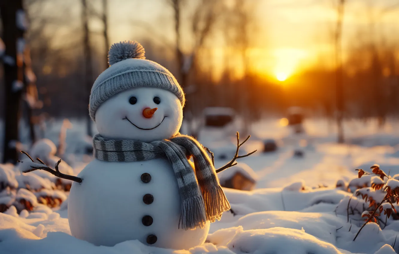 Фото обои зима, снег, Рождество, Новый год, снеговик, Christmas, winter, snow