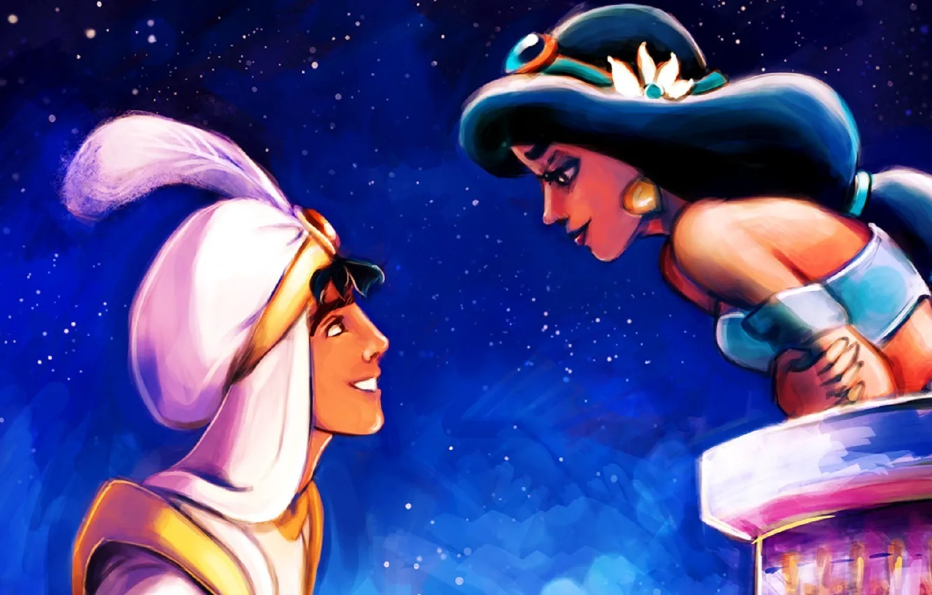 Фото обои ночь, принц, принцесса, аладдин, Aladdin, дисней, Princess, жасмин