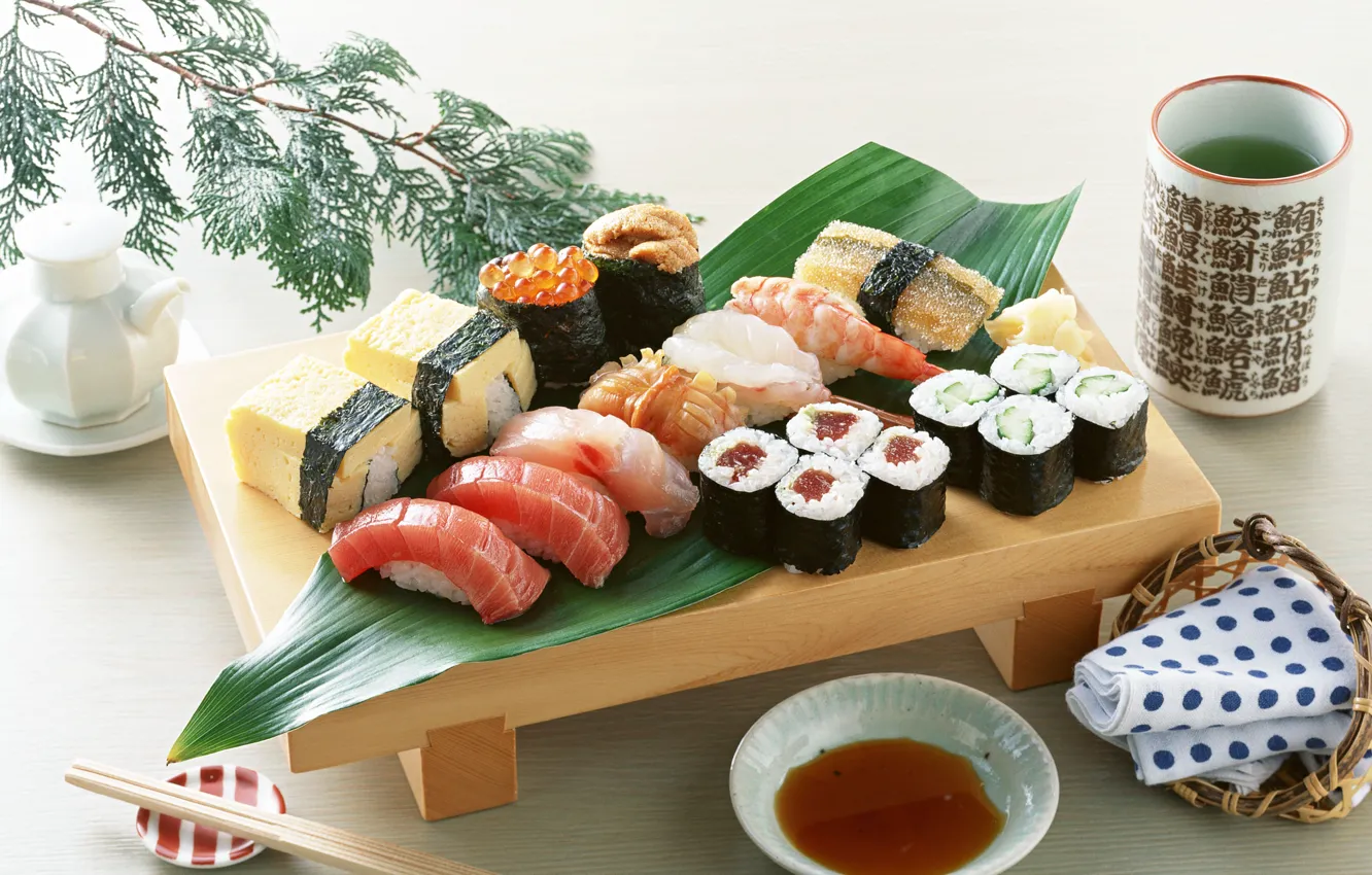 Фото обои еда, рыба, сыр, рис, икра, суши