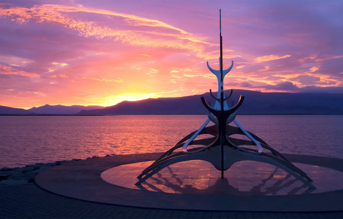 Фото обои скульптура, Исландия, Рейкьявик, Солнечный Странник, Йон Гуннар Арнасон
