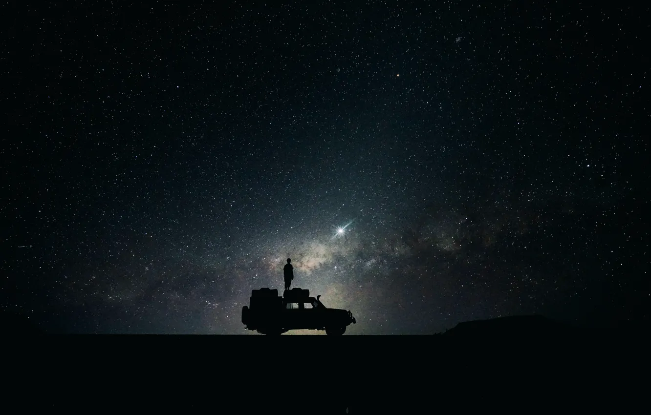 Фото обои Car, Sky, Stars, Night, Man, Jonatan Pie
