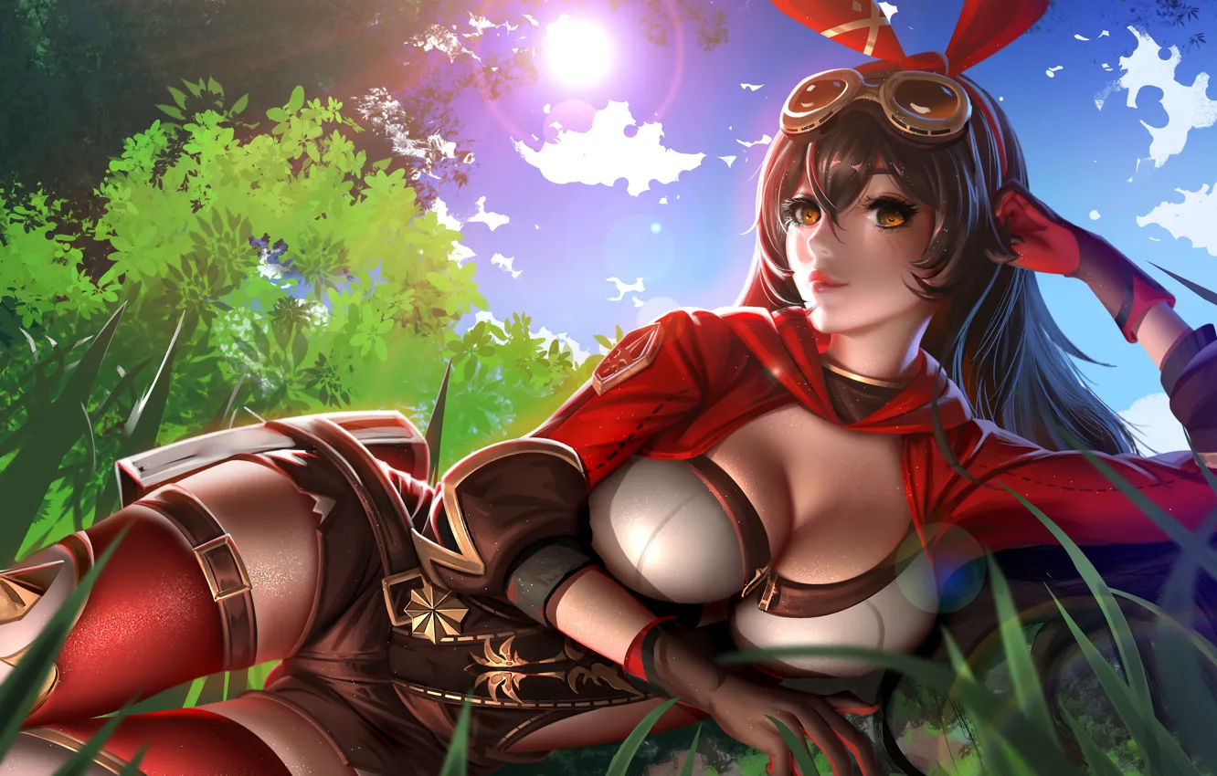 Фото обои девушка, природа, Amber, Genshin Impact
