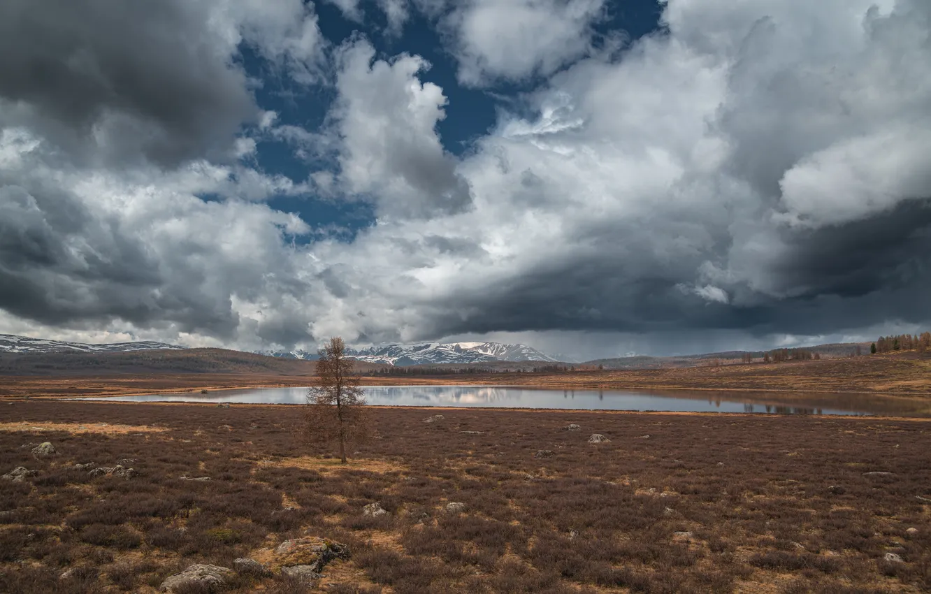 Фото обои облака, озеро, Горный Алтай, красивый пейзаж, Denis Koshkin