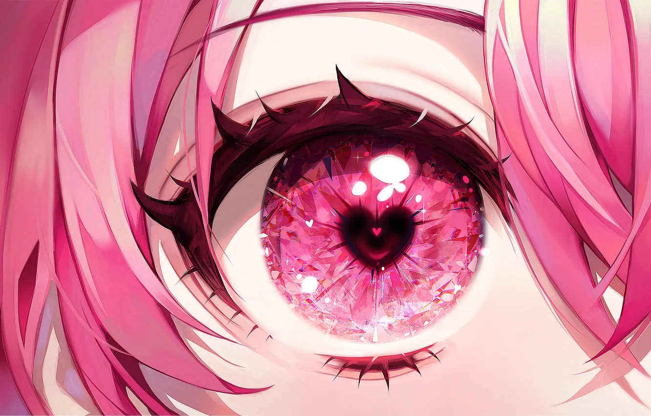 Фото обои девушка, глаз, розовый, сердечко