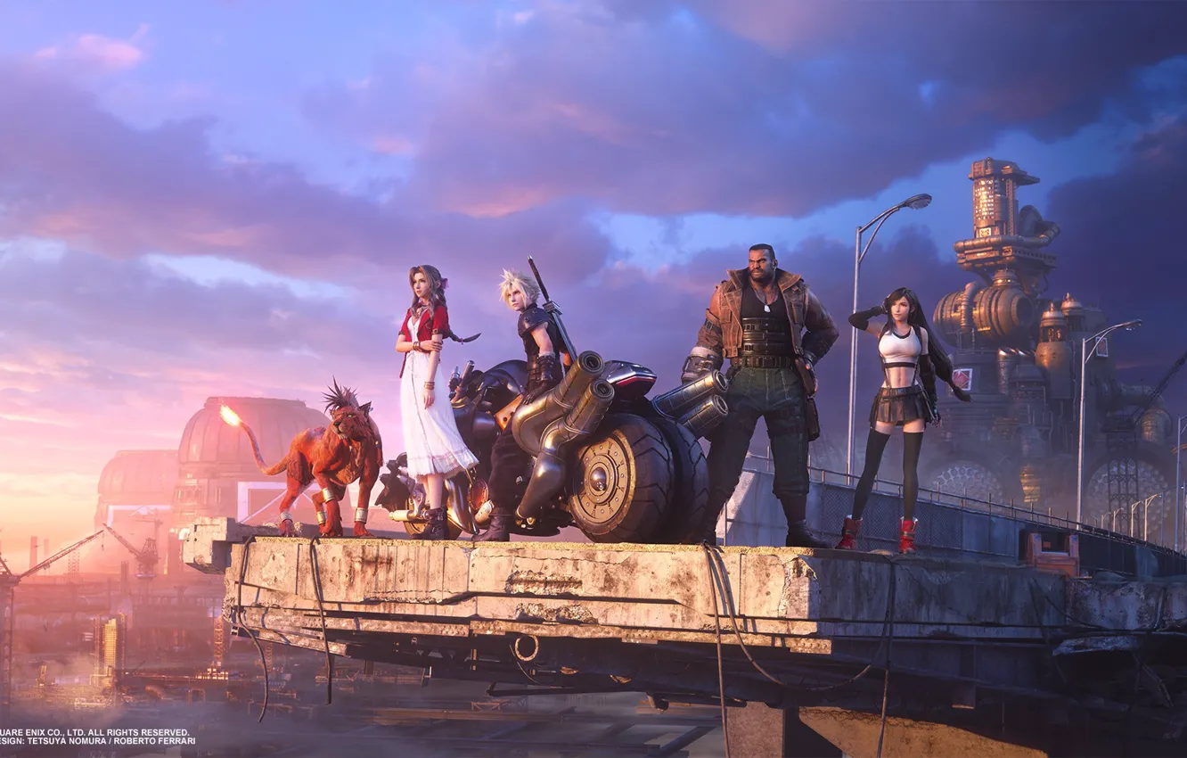Фото обои Final Fantasy VII, Cloud Strife, Tifa Lockhart, Barret Wallace, Aerith Gainsborough, Final Fantasy VII Remake
