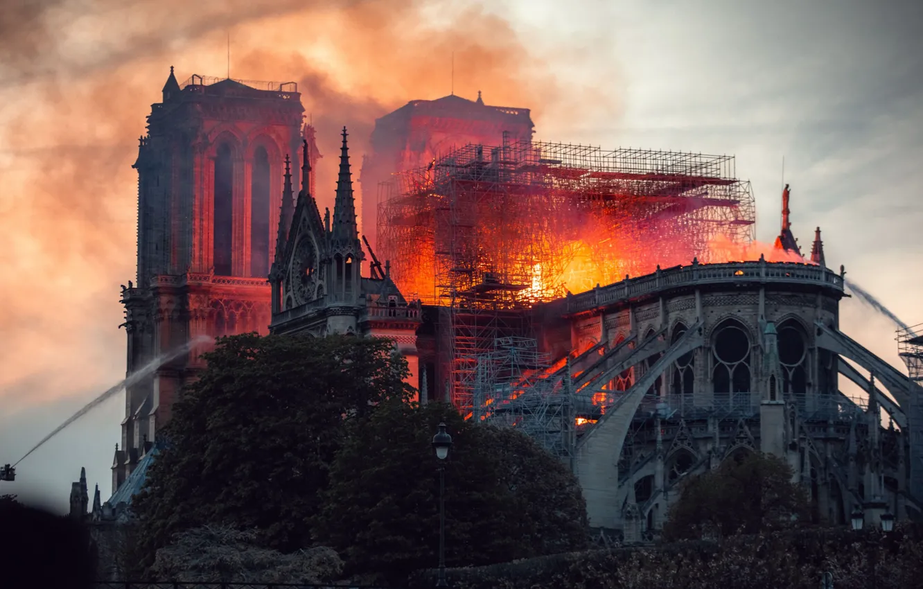 Фото обои fire, Paris, France, Notre Dame Cathedral