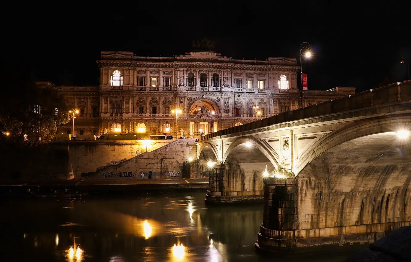 Фото обои ночь, мост, Рим, Италия, Ватикан