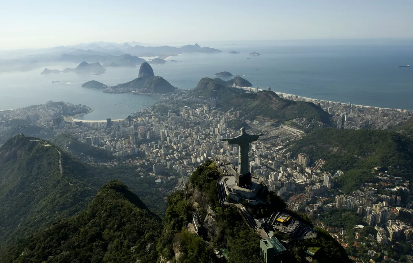 Фото обои море, Бразилия, sea, Рио-де-Жанейро, Brazil, Cristo Redentor, Rio de Janeiro, Корковадо