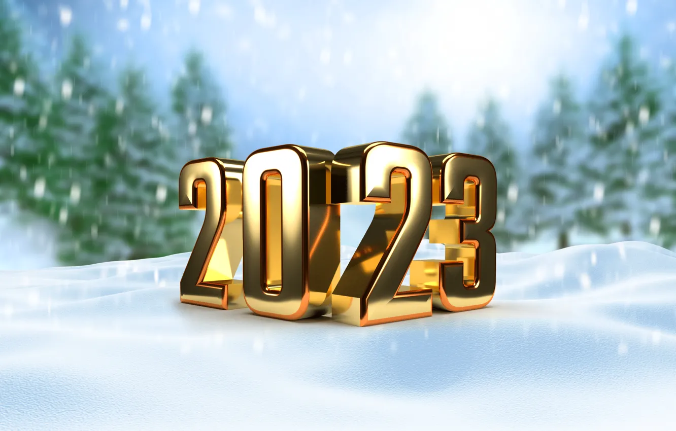 Фото обои зима, снег, снежинки, Новый Год, цифры, metal, golden, happy